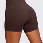 CRZ YOGA Women’s Naked Feeling Biker Shorts – 4 Inches High Waist Yoga Workout Running Gym Spandex Hot Fudge Brown Small