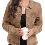 MISS MOLY Womens Denim Jackets Long Sleeve Jean Jacket Coats Brown M