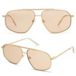 SOJOS Retro Hexagon Aviator Sunglasses for Women Men Trendy Vintage UV400 Protection Shades SJ1200, Gold/Light Brown