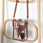HOXIS Clear PVC Saddle Crossbody Bag for Stadium Approved Womens Transparent Purse Small Size Chain Shoulder Bag Cell Phone Pouch (Brown)