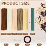 400 Pcs Pipe Cleaners Craft,5 Assorted Colors Pipe Cleaners Bulk, Chenille Stems for DIY Flower Making Kit with Floral Wires, Gardening Tape,Stamen& Ribbon (Brown)