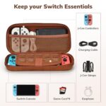 Younik Switch Case for NS Switch and Switch OLED, PU Leather Portable Travel Case with 9 Games Slots, Brown