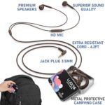 LUDOS FEROX Wired Earbuds in-Ear Headphones, 5 Year Warranty, Earphones with Microphone, Noise Isolation Corded for 3.5mm Jack Ear Buds for iPhone, Samsung, Laptop, Kids, School Students – Brown