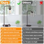 Brown Industrial Table Lamp with 2 USB Charging Ports, Fully Stepless Dimmable Modern Nightstand Lamp, Glass Shade Bedside Desk Lamp for Bedroom Living Room Office, 6W 2700K LED Edison Bulb Included
