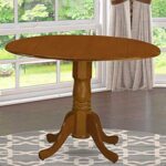 East West Furniture DLT-SBR-TP Dublin Kitchen Dining Table – a Round Wooden Table Top with Dropleaf & Pedestal Base, 42×42 Inch, Saddle Brown