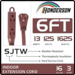HONDERSON 3-Outlets Flat Plug Extension Cord Outlet Extender, UL Listed, Indoor Extension Cord 16 Gauge 6FT Brown 3 Prong, 16/3 SPT-3 13A Power Strip