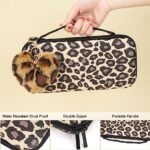 DLseego Brown Love Leopard Carrying Case for Switch OLED, Cute Silicone Protective Soft Cover with 4PCS Thumb Grip Caps and Brown Plush Heart Pendant Hard Storage Case Accessories Kit Bundle for Girls