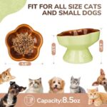 S&Q’s CERAMICS Raised Cat Bowl, Elevated Cat Bowl for Food and Water, Ceramic Titled Dish, Anti Vomit & Whisker Friendly, Microwave and Dishwasher Safe (Brown, 5.8″)
