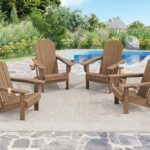 SERWALL Adirondack Chair with Cup Holders – Composite Adirondack Chairs HDPE Outdoor Chairs All Weather Use- Brown