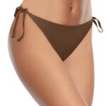 Holipick Brown Bikini Bottoms for Women String Bathing Suit Bottom with Moderate Coverage Low Waist Swim Bottom S