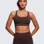 CRZ YOGA Women’s Strappy Sports Bras Fitness Workout Padded Yoga Top Criss Cross Back Cami Hot Fudge Brown Small