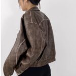 chouyatou Women’s Fall Distressed Faux Leather Bomber Jacket Motorcycle Oversized Leather Jacket (Large, Brown)