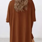 PRETTYGARDEN Women’s Two Piece Lounge Set 2025 Summer Casual Oversized Shirts Biker Shorts Matching Airport Travel Outfit (Brown,Large)