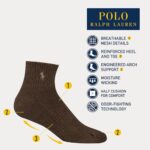 Polo Ralph Lauren Men’s Athletic Performance Cotton Ankle Socks-6 Pair Pack-Breathable Mesh & Sport Moisture Wicking, Brown, 6-12.5