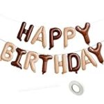VHUWE 16 Inch Happy Birthday Balloon, Brown and Beige Happy Birthday Balloons Banner Aluminum Foil Letters Balloons for Birthday Party Decorations Supplies | Brown Beige
