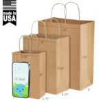 MESHA Brown Paper Bags 5.25×3.75×8 Inch Kraft Small Gift Bags with Handles Bulk,100 Pack for Small Business,Birthday Wedding Party Favor