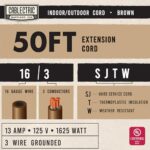 Cablectric Brown Outdoor Extension Cord 50 ft, 16/3 Heavy Duty Cable with 3 Prong Grounded Plug, 13 AMP for Garden, Lawn, Landscaping, Tools & Appliances, 50 ft Extension Cord 3 Prong