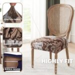 SearchI Stretch Dining Chair Seat Covers Set of 4, Soft Removable Washable Dining Room Seat Cover Protector (Rear-Covered, Brown)
