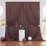 20ft×8ft Wrinkle Free Brown Backdrop Curtain for Parties, 4 Panels 5×8ft Soft Silky Polyester Umber Photo Backdrop Drapes for Teddy Bear Bee Birthday Themed Party Baby Shower Wedding Photography