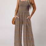 Dokotoo Loose Jumpsuits for Women Overalls Oversized Solid Color Wide Leg One Piece Sleeveless jumpsuit Long Pant Romper with Pockets 2025 Fashion Printed Brown Large