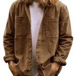 Gafeng Men’s Casual Button Down Shirts Corduroy Long Sleeve Regular Fit Shacket Jacket with Flap Pocket Brown