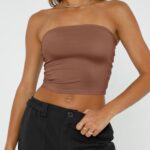 Trendy Queen Womens Tube Tops Strapless Crop Tops Basic Backless Sleeveless Bandeau Going Out Cute 2025 Summer Outfits Coffee S