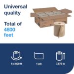 Tork Paper Towel Roll Natural – Universal Hand Roll, Natural Paper Towels with Brown Tissues made of 100% Recycled Fiber, 6 Rolls x 800 ft, Compatible with H21 Dispenser, RK800E
