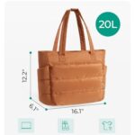BAGSMART Tote Bag for Women, Lightweight Puffy Tote Bag with Compartments, Quilted Shoulder Bag Handbag for Travel, Work (Brown)
