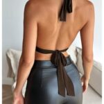 SOLY HUX Women’s Sexy Halter Going Out Top Open Back Deep V Neck Sleeveless Vest Tank Tops Party Clubwear Pure Brown Small