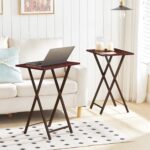 HOOBRO Folding TV Tray Tables, Set of 2 Side Table for Small Space, Industrial Snack Tables for Eating at Couch, Stable Metal Frame, Easy Assembly, Space Saving, Brown BR25BZ01