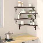 ROMGUAR CRAFT Corner Floating Shelves Wall Mounted Set of 4, Rustic Wood Storage Display Wall Shelves for Home Decor, Bathroom, Kitchen, Bedroom, Living Room, Office (Brown)