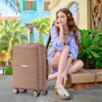 LARVENDER Carry On Luggage 22x14x9 Airline Approved, 20 Inch Hardshell & Lightweight PP Carry On Suitcase for Women with Spinner Wheels TSA Lock, Mocha