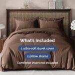 Duvet Cover Queen Size Set – Extra Soft Queen Size Duvet Cover 90 x 90 with 2 Pillow Shams – Hotel Luxury, Easy Care and Fade Free with Zipper Closures & Ties – Comfy, Breathable Bedding Set (Brown)