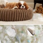 Bedsure Donut Medium Dog Bed – Washable Faux Fur with Corduroy Fleece & Anti Slip Bottom, Round Pet Bed with Removable Cover, Copper Brown, 30x30x8 inches