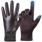QOF Winter Fashion Leather Gloves for Women,Finger Touchscreen Wool Lined Windproof Warm Suede Driving Gloves