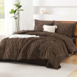 Litanika King Size Comforter Set with Sheets Brown – 7 Pieces Bed in a Bag King Chevron Tufted Complete Bedding Sets with Comforter, Sheets, Pillowcases & Shams