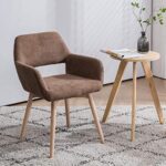 YEEFY Desk Chair No Wheels Vanity Chair Comfy Accent Chair for Living Dining Room Bedroom Home Office Mid Century Modern Upholstered Armchair Sofa Chair (Brown, 1)