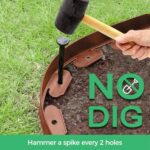 2-Inch x 33 FT Landscape Edging Border with 50 Spikes, No Dig Garden Edging Lawn Edging Border Kit, Plastic Edging Border Flexible for Garden Flower Beds Lawn Yard Pathway (Brown)