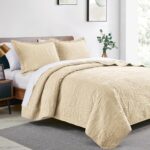 Love’s cabin Quilts for Queen Bed Camel Bedspreads – Soft Fall Quilt Lightweight Microfiber Bedspread- Modern Style Coin Pattern Coverlet All Season 3 Piece (1 Quilt, 2 Pillow Shams)