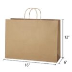 SHOPDAY Brown Paper Bags with Handles, 16x6x12, 25 Pack Large Kraft Paper Tote Bags for Grocery, Business Takeouts