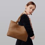 Queenoris Woven Bag for Women, Fashion Top Handle Shoulder Bag Vegan Leather Shopper Bag Large Travel Tote Bag (Brown)