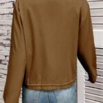 EVALESS Womens Brown Utility Jacket Roll Up Long Sleeve Fall Crop Chaquetas De Mujer Stand Collar Solid Lightweight Outwear Medium
