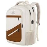 MATEIN Large Laptop Backpack, Water Resistant Work Backpack with USB Charging Port Fits 17″ Laptop, TSA Approved Travel Bag with Trolley Sleeve for Business College, Beige Brown