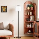 Modern Floor Lamp Simple Design with White Shade, Foot Pedal Switch, 60″ Small Tall Lamps for Living Room Bedroom Office Dining Room Kitchen, Black Pole Lamp(Without Bulb)