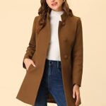 Allegra K Women’s Winter Overcoat Mid-Long Stand Collar Single Breasted Coat Outerwear Large Brown