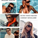 EYLRIM Thick Square Frame Sunglasses for Women Men Fashion Chunky Rectangle Sun Glasses Black Shades(08 Brown Gradient)