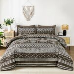 Yiran Brown Comforter Queen Size, Boho Aztec Comforter Bedding Set, 7 Piece Bed in a Bag Queen, Soft Microfiber Bohemian Striped Complete Bedding Set with Sheets for All Season
