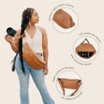 rr ruby+rae The Sidekick Camera Bag – Compact, Vegan Leather, Hands-Free Crossbody with Protective Suede Interior, Brown
