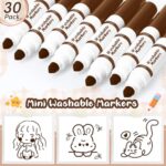 Janlaugh 30 Pcs Mini Washable Markers Bulk Broad Line Conical Tip Washable Mark Pen Set Short Coloring Paint Pen for Kid Art Projects Teacher Student Toddler Party Favors Classroom, Ages 6+(Brown)