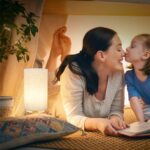 Small Bedside Table Lamp for Bedroom, Minimalist Wood Base & Round Fabric Shade, Mini Cute Cozy Warm White Nightstand Boho Lamp, Study Desk Night Stand Light for Room, Dorm, Nursery, Living Room